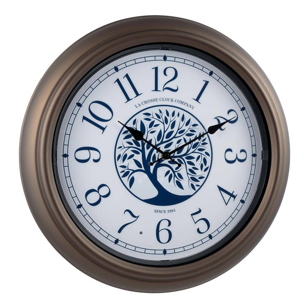Bronze 18" Weather-Resistant Analog Wall Clock with Night Light