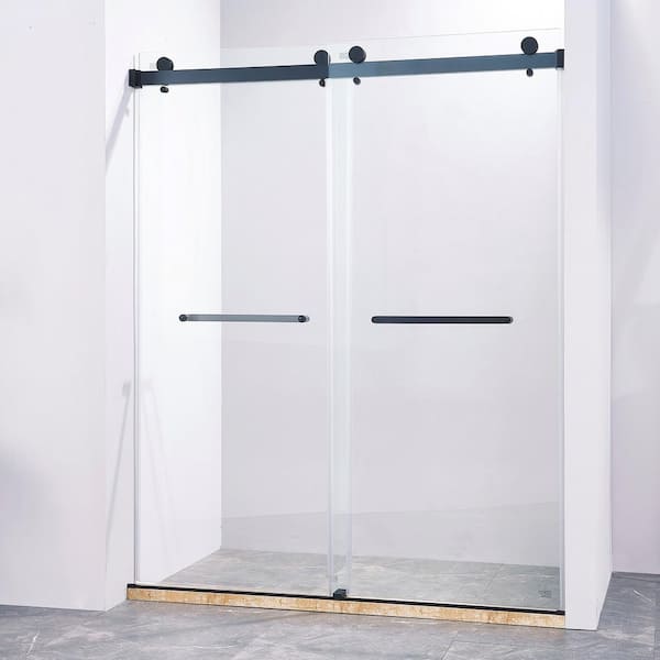 Staykiwi 60 in. W x 75 in. H Double Sliding Frameless Shower Door in Matte Black Finish with Clear Glass