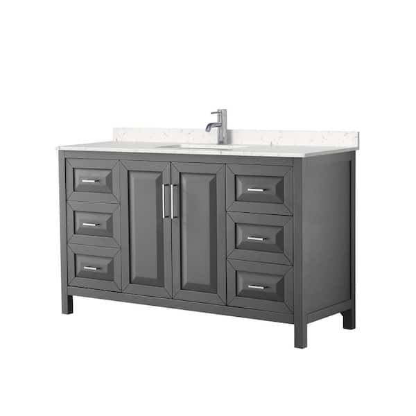 Wyndham Collection Daria 60in.Wx22 in.D Single Vanity in Dark Gray with Cultured Marble Vanity Top in Light-Vein Carrara with White Basin
