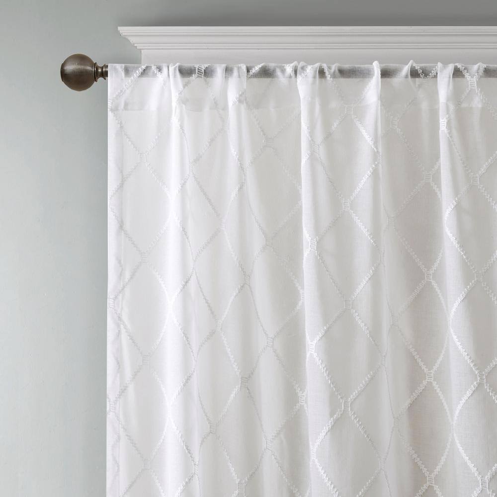 White Sheer Embroidered Rod Pocket Curtain Panel