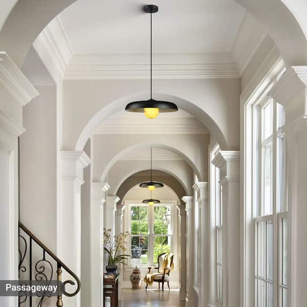 16 in. 1-light Black Modern Pendant Light, Farmhouse Vintage Pendant Light for Kitchen Island, Dining Room, Hallway