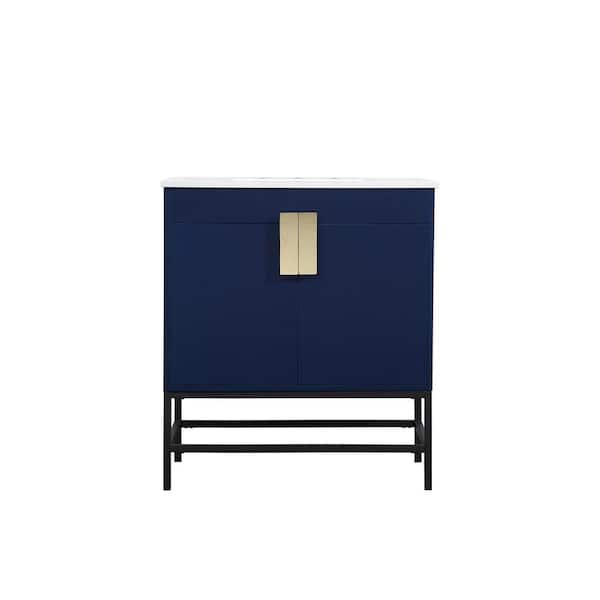 Unbranded Timeless Home 19 in. D x 30 in. W x 33.5 in. H Bath Vanity in Blue with Ivory White Engineered Stone Top