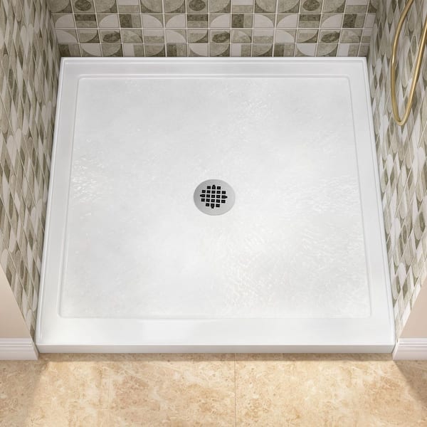 Step Lite 34 in. L x 34 in. W Acrylic Alcove Shower Pan Base with Center Drain in White