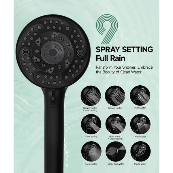 9-Spray Filtered Shower Head with Handheld, High Pressure Showerhead with Built-in Filter Shower Head in Black