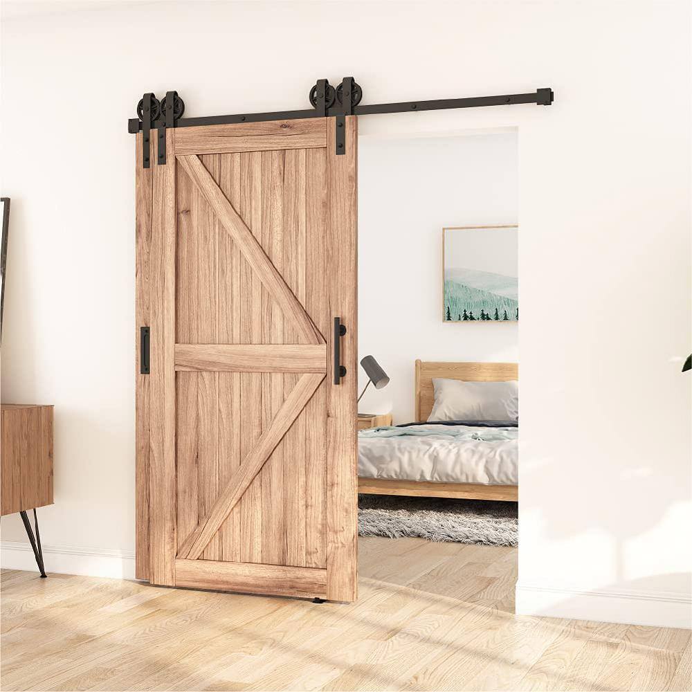 6FT Black Carbon Steel Sliding Barn Door Hardware Kit