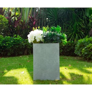 Large 19 in. Tall Slate Gray Lightweight Concrete Square Outdoor Planter