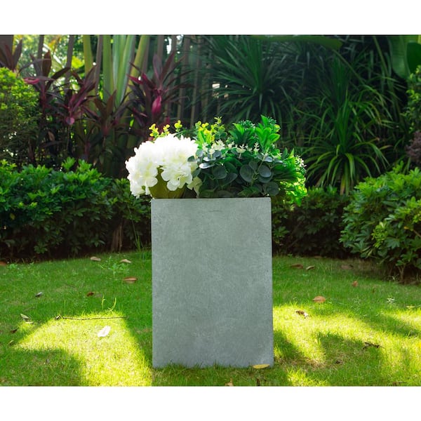 Large 19 in. Tall Slate Gray Lightweight Concrete Square Outdoor Planter