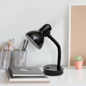 14.25 in. Black Basic Metal Desk Table Lamp with Flexible Hose Neck, with LED Bulb
