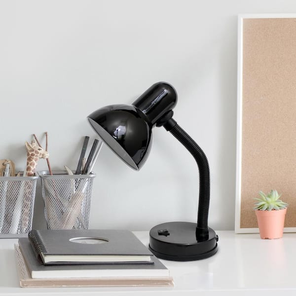 14.25 in. Black Basic Metal Desk Table Lamp with Flexible Hose Neck, with LED Bulb