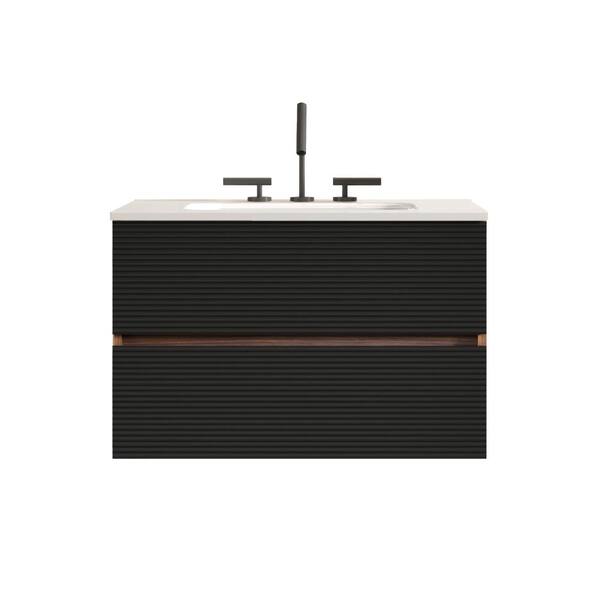 30 in. Wall-Mounted Black Brown Bath Vanity with White Ceramic Top Unassembled