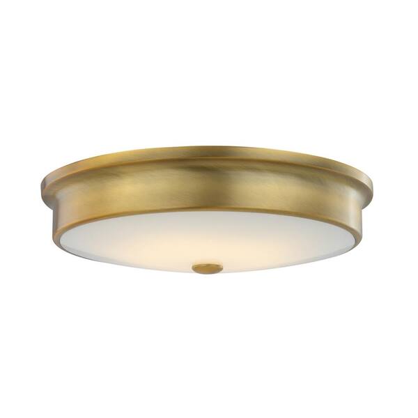 Fifth and Main Lighting Versailles 15 in. Aged Brass 25-Watt Integrated LED Flush Mount with White Glass Shade