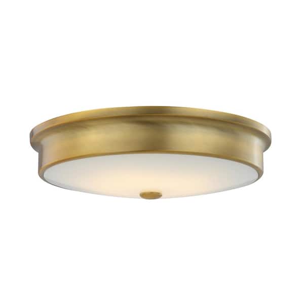 Home Decorators Collection Versailles 15 in. Aged Brass LED Flush Mount Ceiling Light with White Glass Shade