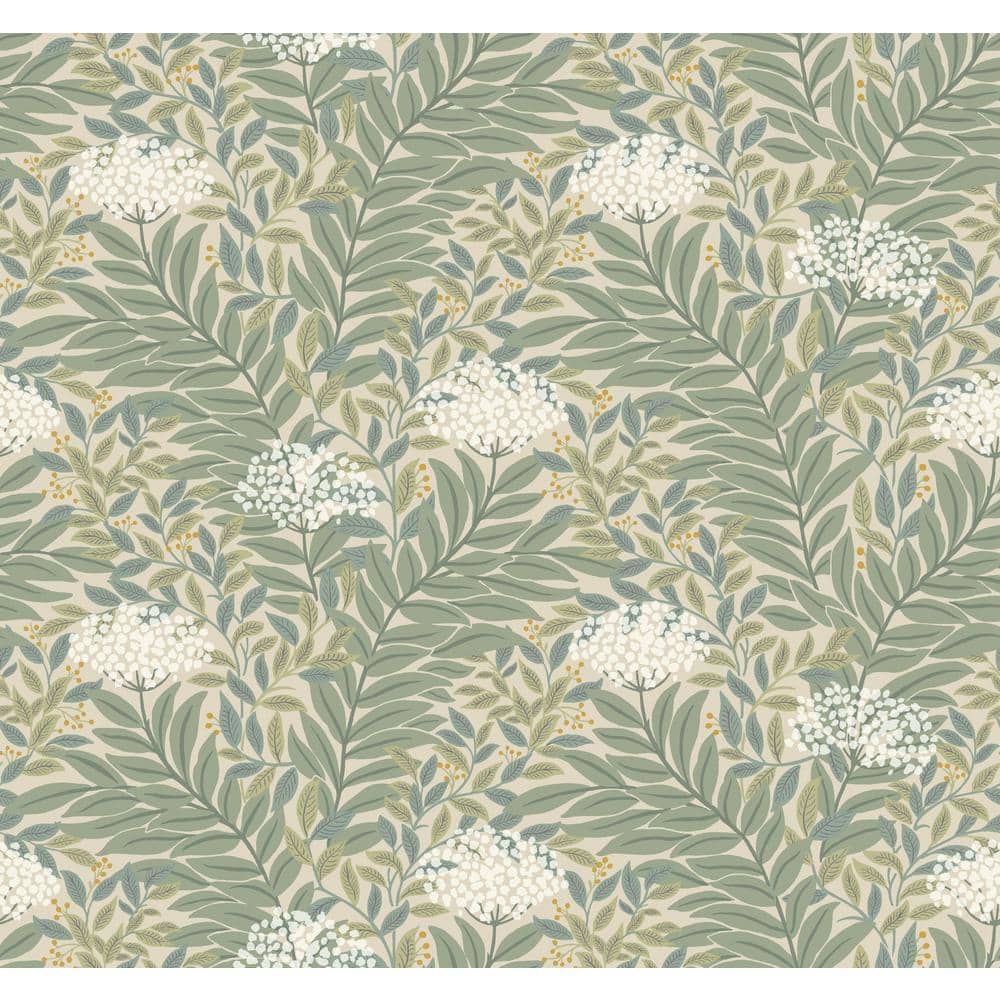 Linen Green and Beige Floral Wallpaper Roll