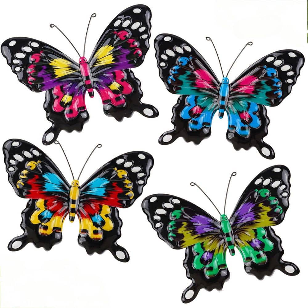 Cubilan 9.8 in. x 7.5 in. 4 Pack Metal Butterfly Wall Decor, 3D
