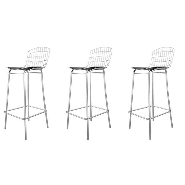Manhattan Comfort Madeline 41.73 in. Silver and Black Bar Stool (Set of 3)