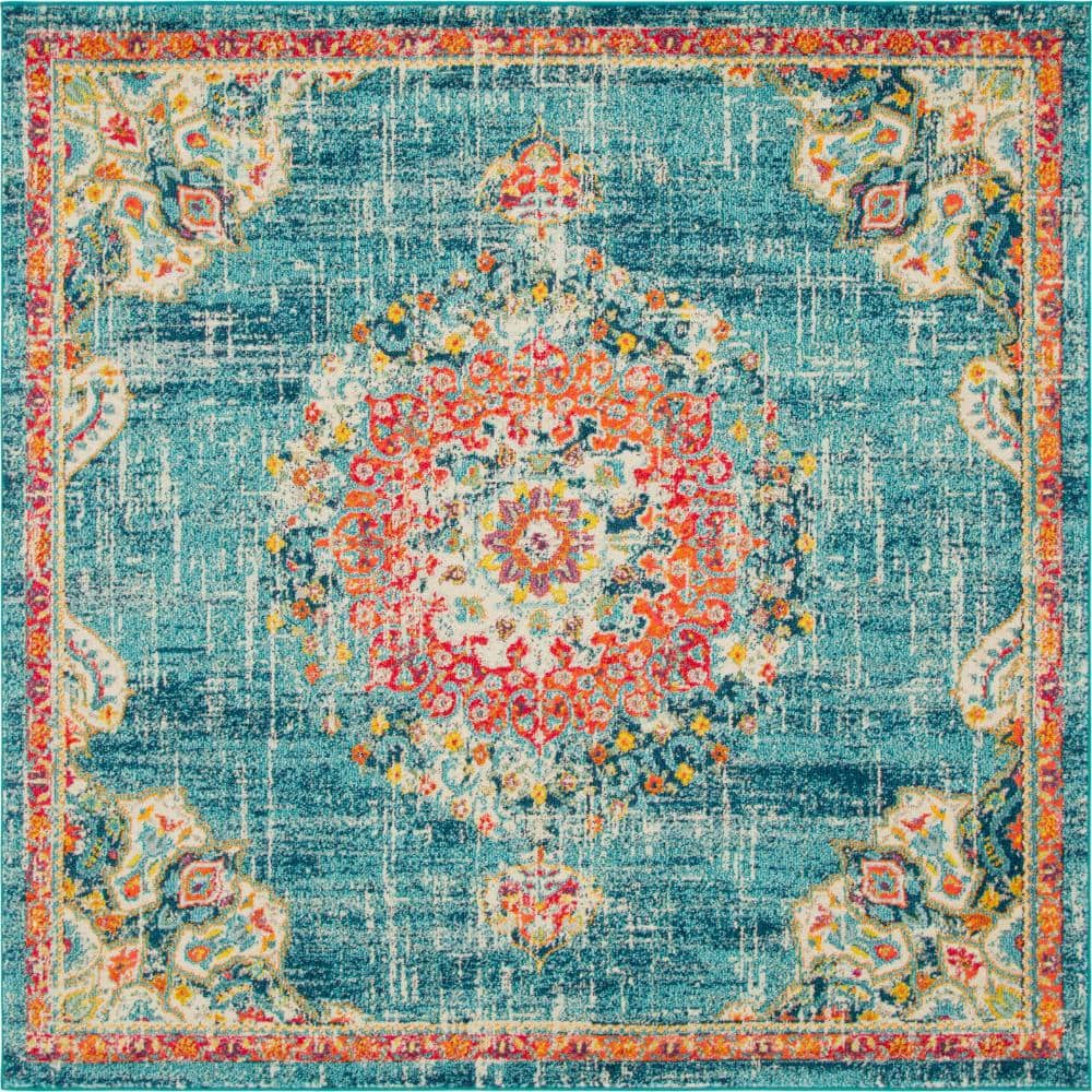 Madeline Square Blue Medallion 8x8 Synthetic Rug