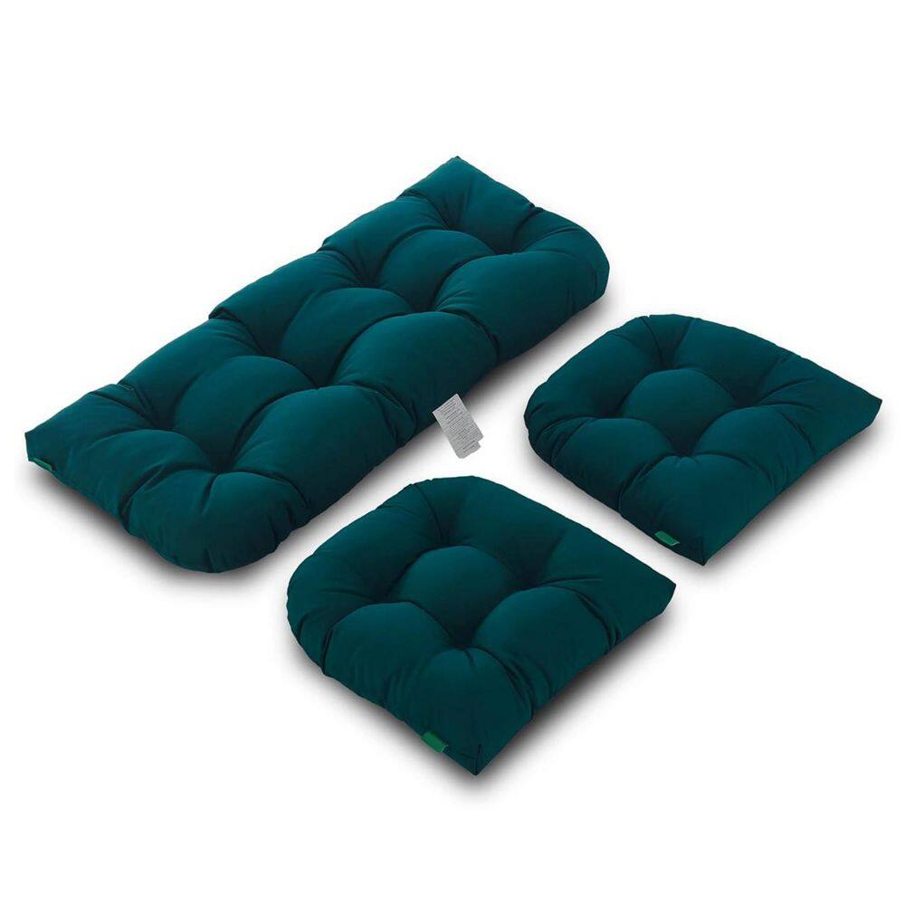 44 x 19 in. 3-Pieces Outdoor Wicker Loveseat Seat Cushions Dark Green