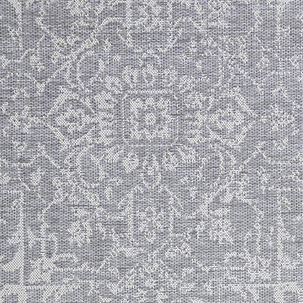 Transitional Grey-Ivory Medallion 65" x 45" Synthetic Area Rug