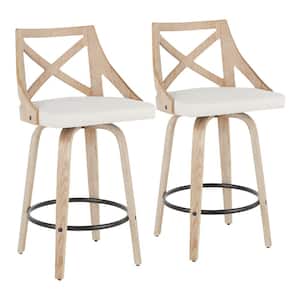 Charlotte 26 in. Cream Fabric and White Washed Wood Counter Stool (Set of 2)