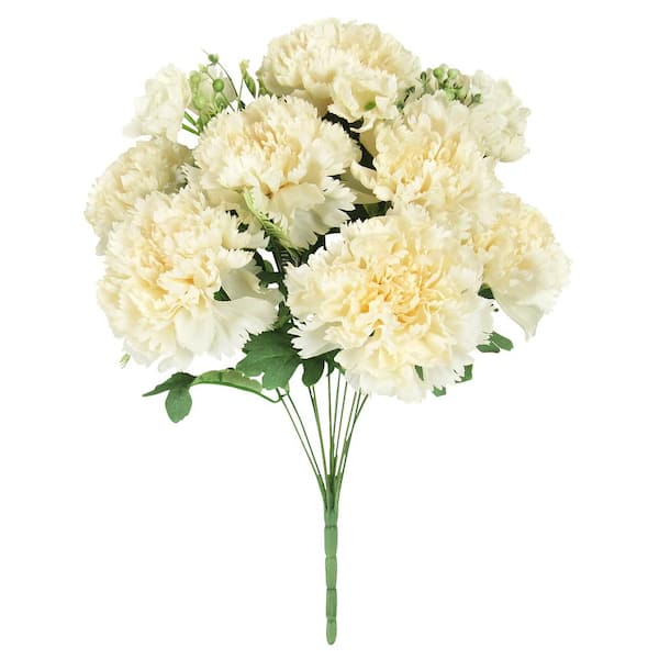 LIVING LUXURY 18 in. Cream White Artificial Carnation Flower Stem Bush Bouquet (Set of 2)