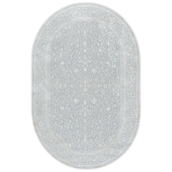 Reflection 5 ft. x 8 ft. Light Gray/Cream Oriental Oval Rug