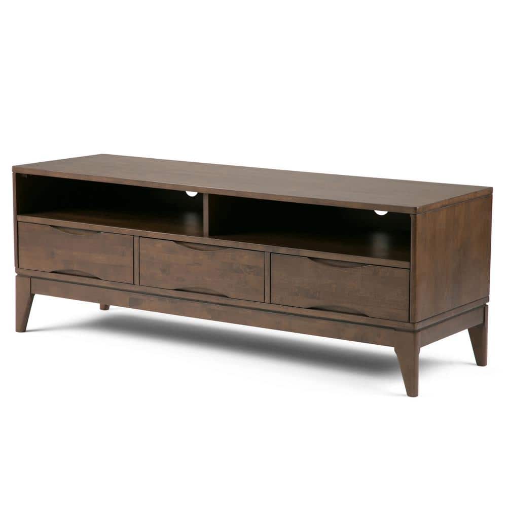 Harper 60" Walnut Brown Rubberwood TV Stand with Cabinet and Drawers