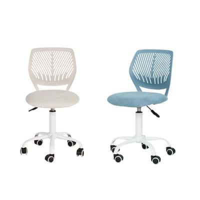 CARNAT Kids Desk Chair Set of 2, Adjustable Swivel Chair with Lumbar Support and Cushioned Seat in Light Blue and Beige