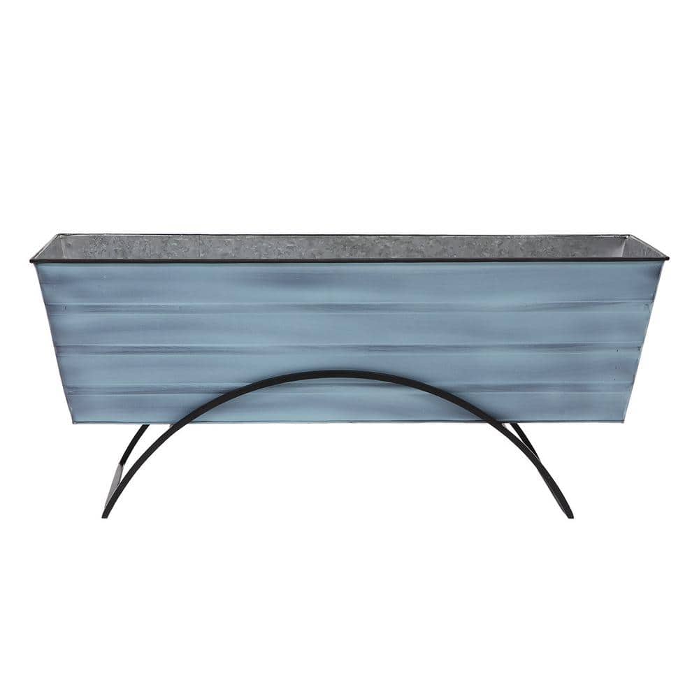 Large Blue Galvanized Steel Flower Box with Stand