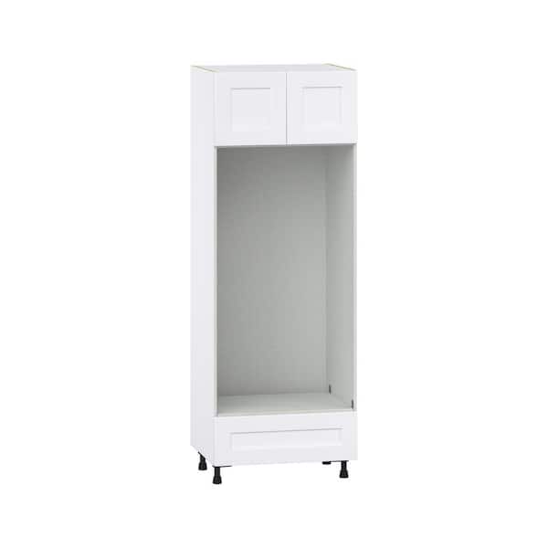 J COLLECTION Roseland 30 in. W x 24 in. D x 84.5 in. H Assembled Shaker Double Oven Kitchen Cabinet in Warm White with Drawer
