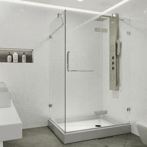 Monteray 32 in. L x 40 in. W x 79 in. H Frameless Hinged Shower Enclosure Kit in Brushed Nickel with 3/8 in. Clear Glass