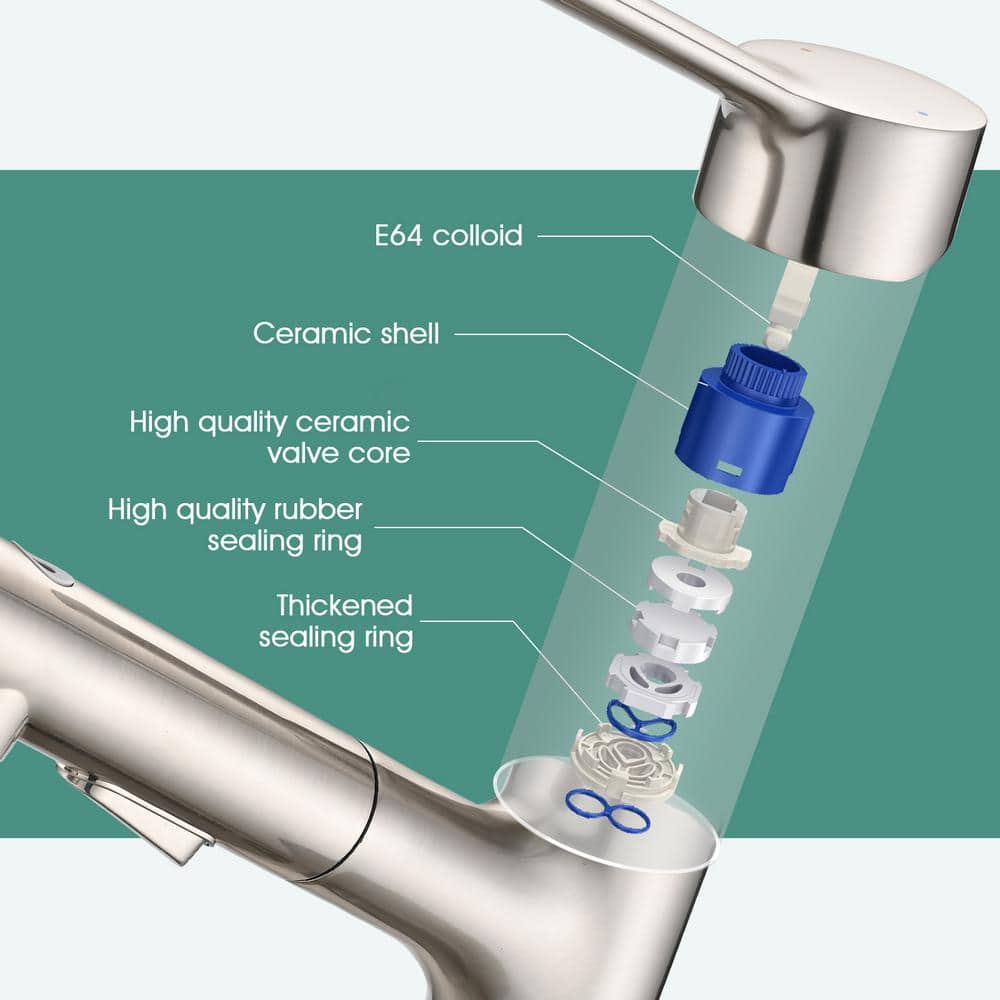 Brushed Nickel Single Handle Bathroom Faucet with Pull-Out Sprayer