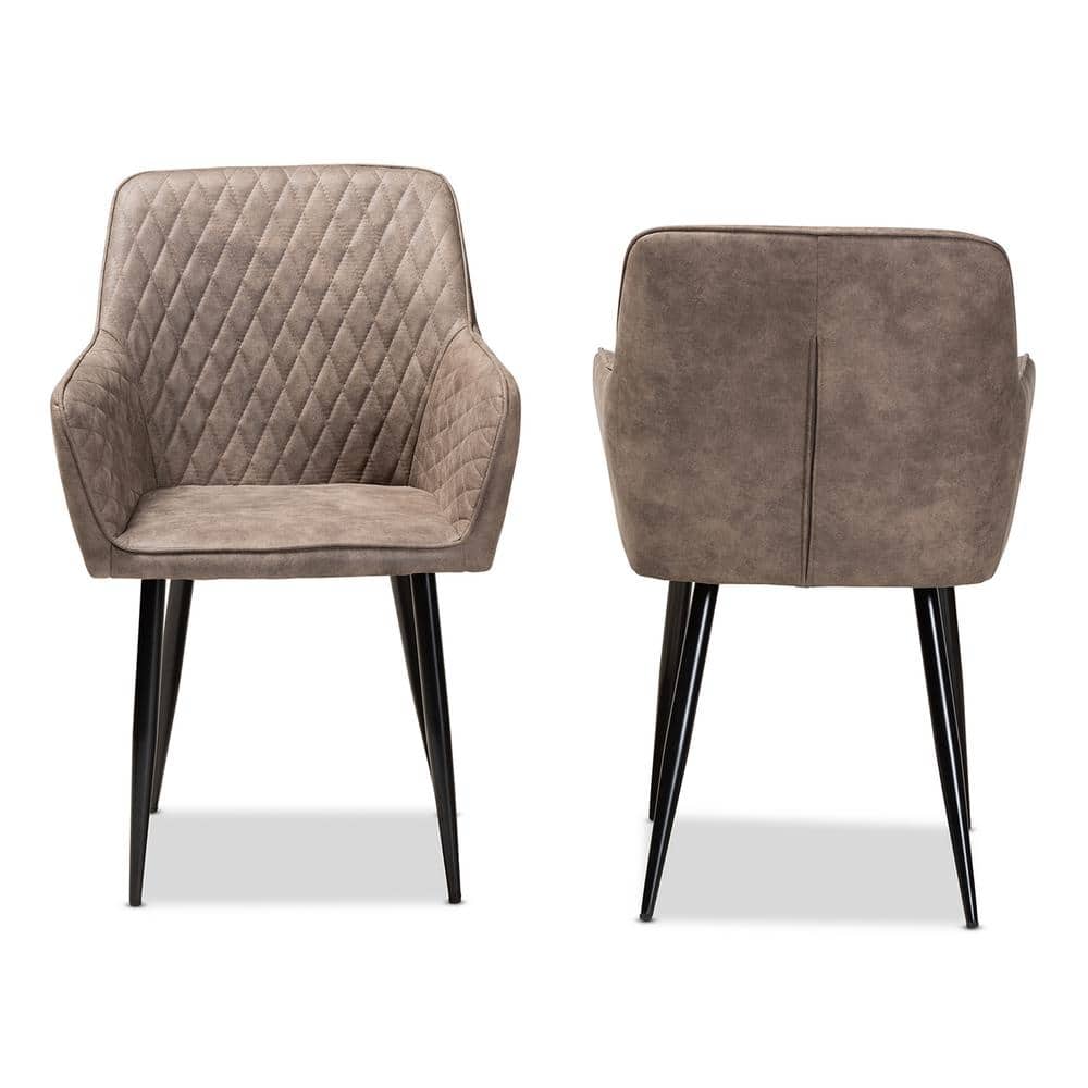 Set of 2 Gray and Brown Quilted Metal Dining Chairs
