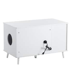 Cat Litter Box Furniture with Hidden Plug, 3-Doors, Indoor Cat Washroom Storage Bench Side Table Cat House