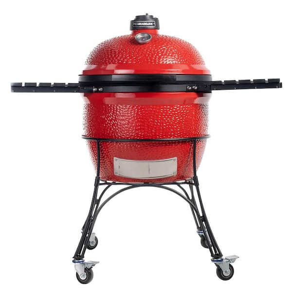 Kamado Joe Big Joe I 24 in. Charcoal Grill in Red with Cart, Side Shelves, Grate Gripper, and Ash Tool