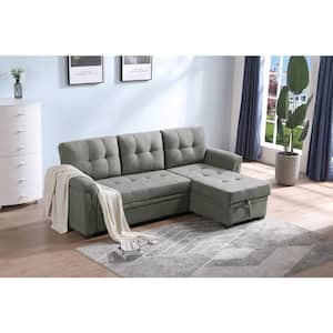 Lucca 84 in. Flared Arm 2-Piece Fabric L-Shaped Sectional Sofa in Gray with Chaise