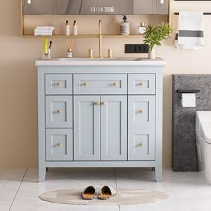 36 in. W x 18 in. D x 34.4 in. H Single Sink Freestanding Bath Vanity in Light Blue with White Resin Top