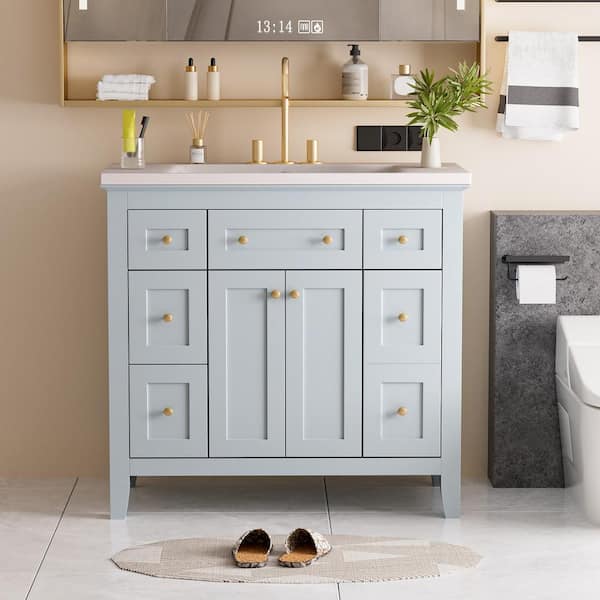 Staykiwi 36 in. W x 18 in. D x 34.4 in. H Single Sink Freestanding Bath Vanity in Light Blue with White Resin Top