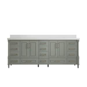 Hudson 84 in. W x 22 in. D x 36 in. H Double Sink Bath Vanity in Evergreen with 2 in. White Quartz Top