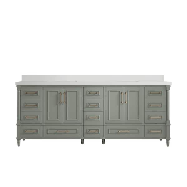 Willow Collections Hudson 84 in. W x 22 in. D x 36 in. H Double Sink Bath Vanity in Evergreen with 2 in. White Quartz Top