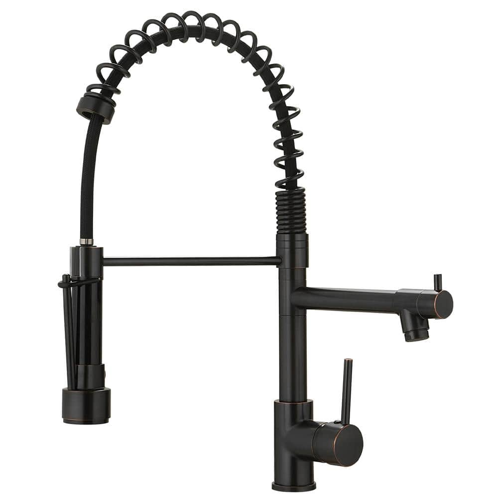 Lukvuzo Commercial Single Handle Pull Down Sprayer Kitchen Faucet With Gooseneck In Black 9880