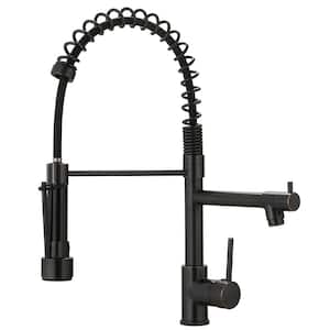 Commercial Single Handle Pull Down Sprayer Kitchen Faucet with Gooseneck in Black
