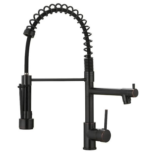 Lukvuzo Commercial Single Handle Pull Down Sprayer Kitchen Faucet with Gooseneck in Black