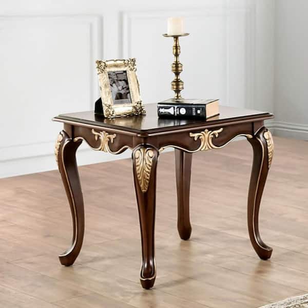 Furniture of America Gantry 28.5 in. Dark Cherry Rectangle Wood End Table with Gold Accents