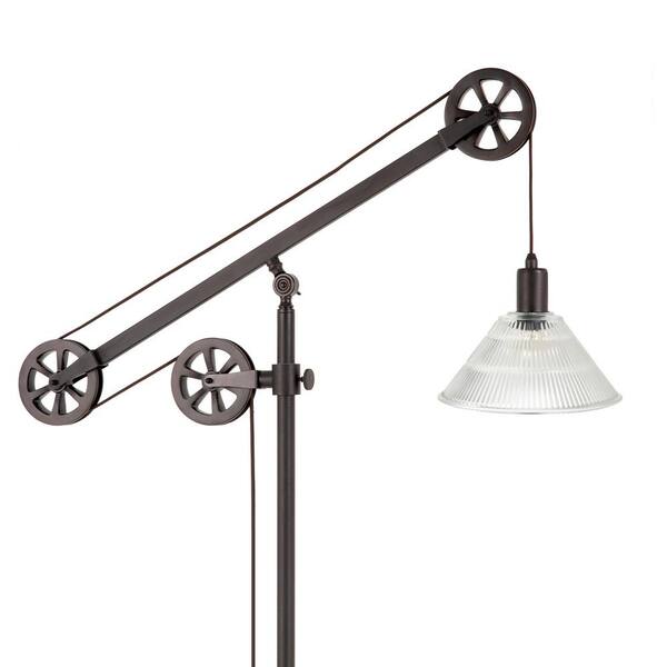 Meyer Cross Descartes 70 In Blackened Bronze Floor Lamp With Pulley System And Ribbed Glass Shade Fl0157 The Home Depot Pulley System And Ribbed Glass Shade, Pulley Style Floor Lamp