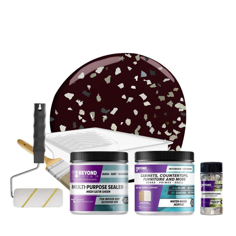 BEYOND PAINT Mocha Countertop Kit and Smoked Gray Flecks