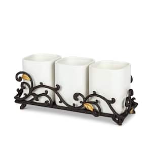 Cream Ceramic Utensil Holder with Acanthus Leaf Metal Base 90780 - The Home  Depot