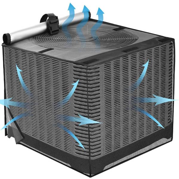 1-Pack Black 600D Oxford Fabric Waterproof Mesh AC Unit Cover, All Season UV, Rain and Snow Outdoor Protection