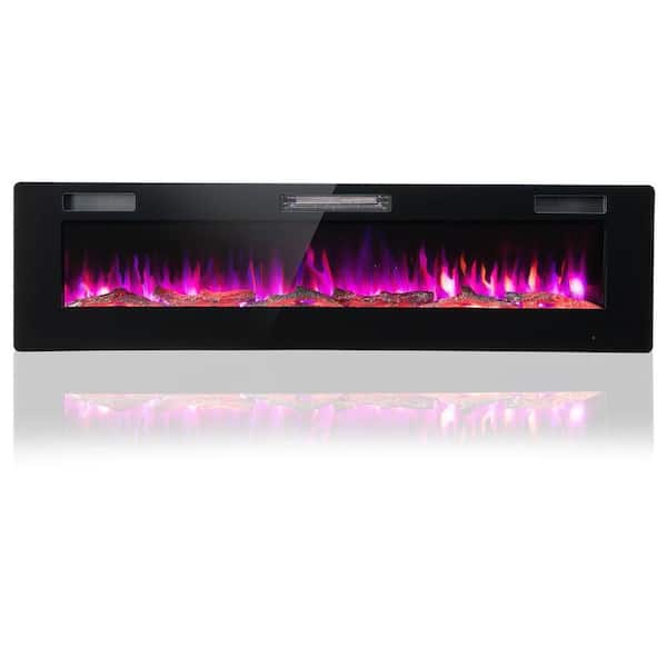 60 Inches Ultra-thin Electric Fireplace with Remote Control and Timer Function in Black