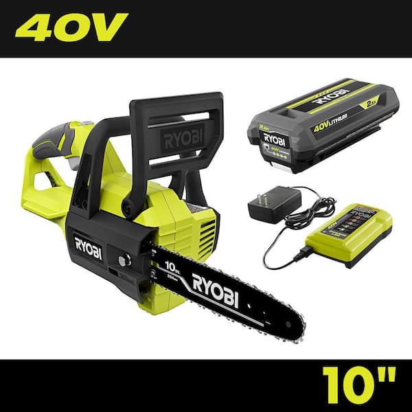 RYOBI 40V 10 in. Battery Powered Chainsaw with 2.0 Ah Battery and Charger