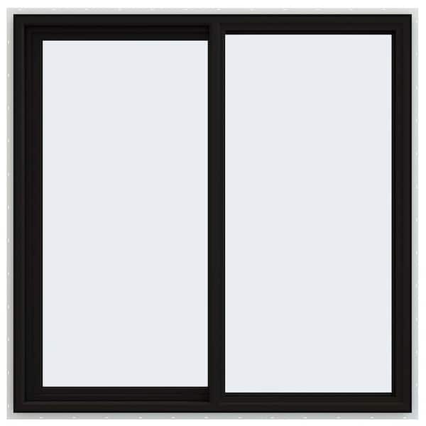 JELD-WEN 48 in. x 48 in. V-4500 Series Black Exterior/White Interior FiniShield Vinyl Left-Handed Sliding Window with Mesh Screen